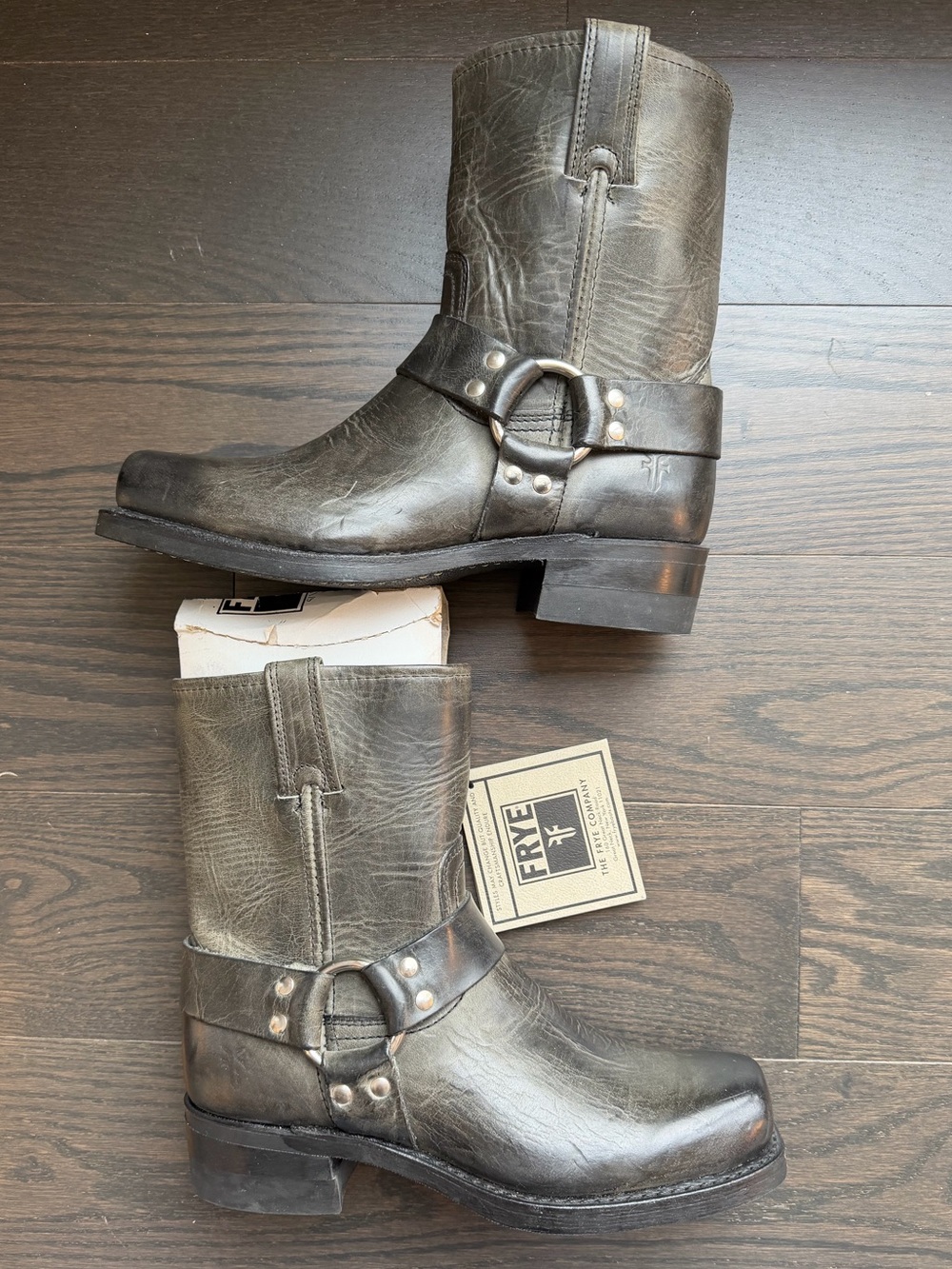 NWT FRYE Leather Harness Boots – Dark green/brown – Western Moto Style